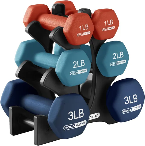 Vista 11 de HolaHatha 1, 2 and 3 lb Neoprene Dumbbell Strength Training Weight Set with Rack