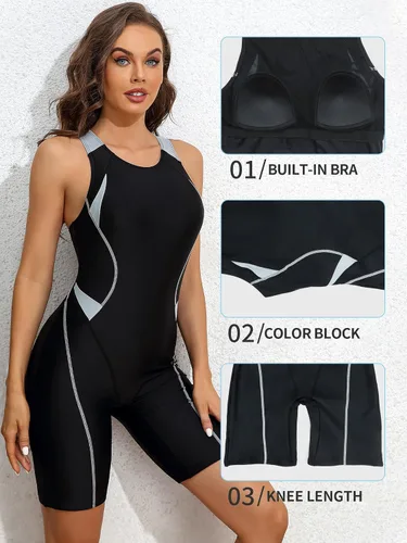 Vista 3 de ATTRACO Trajes de baño atléticos de una pieza para mujer, trajes de baño Boyleg con espalda cruzada