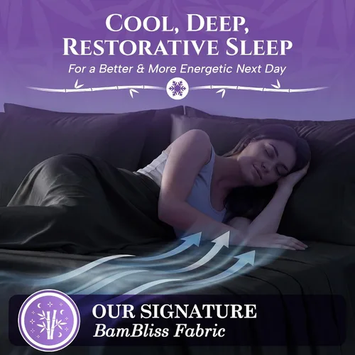 Vista 3 de SLEEP SANCTUARY - Juego de sábanas 100% viscosa derivada de bambú tamaño individual 4 piezas – Sábanas de lujo BamBliss de enfriamiento