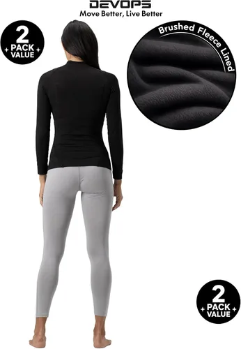 Vista 8 de DEVOPS Paquete de 2 camisetas térmicas de cuello alto de manga larga de compresión para mujer capa base negro / negro