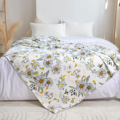 Vista 4 de Tupmnbry Manta floral de margaritas y girasoles, manta de franela súper suave, manta de cama ligera y esponjosa para cama, sofá y viajes, 50 x 60