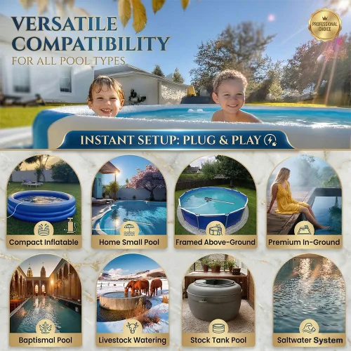 Vista 5 de Calentador de agua de inmersión de 2000 W para piscina inflable, bañera y jacuzzi, calentador de piscina sumergible con temporizador de 24 horas