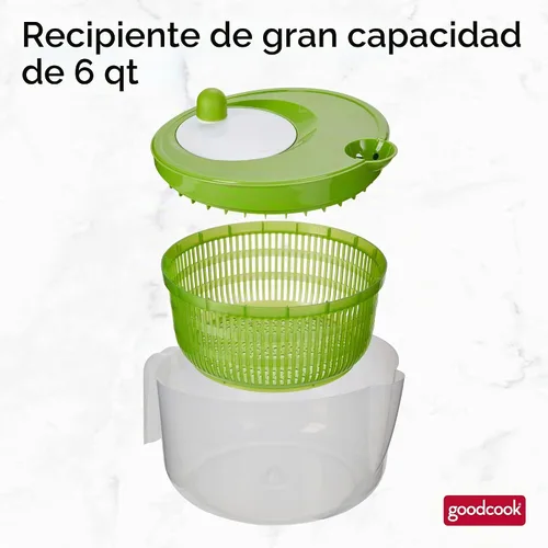 Vista 2 de GoodCook Deluxe, para ensalada, 6 cuartos de galón de capacidad, perilla de giro fácil, boquilla de vertido integrada, cesta multiuso, duradero