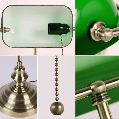 Vista 5 de Lámpara de escritorio de banqueros de vidrio con interruptor de cadena de tracción Enchufe en accesorio (verde)