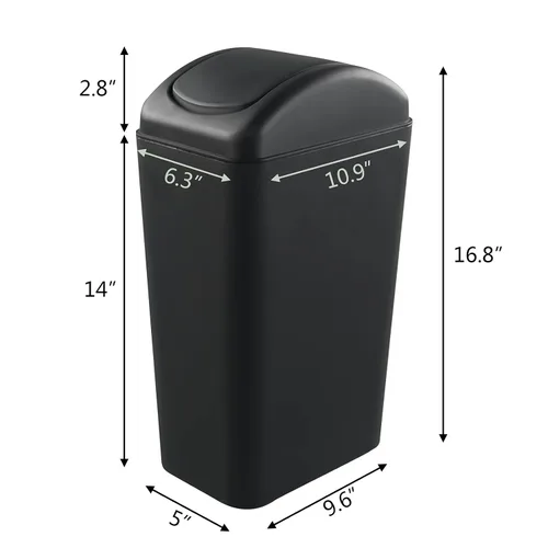 Vista 2 de Hespama Bote de basura delgado, 14L, color negro, con tapa basculante, cubo de basura para espacio estrecho