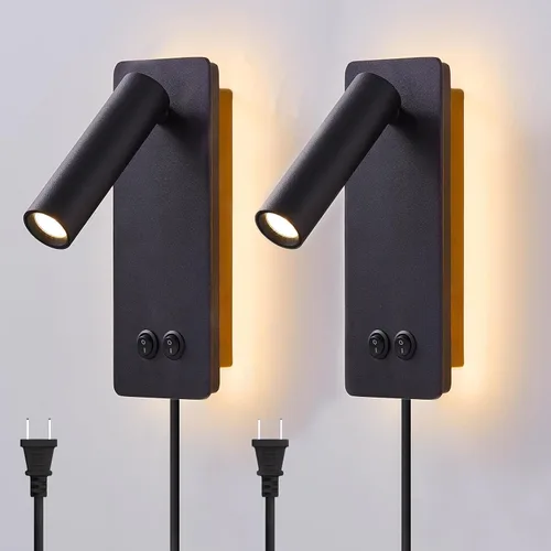 Vista 9 de Lámpara de lectura de cabecera montada en la pared, luces LED de lectura de pared para cama, juego de 2 apliques de pared enchufables, luz
