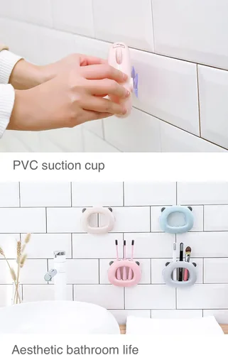 Vista 6 de Portacepillos de dientes Kawaii con cara de oso montado en la pared para baños, niños, adolescentes, niñas, dormitorio, colgante, ventosa, soporte