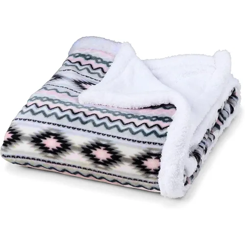Vista 11 de Manta de forro polar sherpa ultrasuave acogedora manta de bebé de felpa para niños reversible con estampados aztecas lavable Tamaño amplio