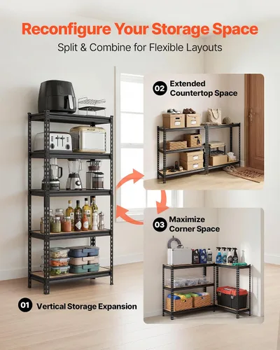 Vista 5 de VEVOR Storage Shelves, 5-Tier Adjustable, 2000 lbs Capacity, Heavy Duty Garage Storage Shelving Unit, Metal Utility Rack Shelf, for Kitchen Pantry