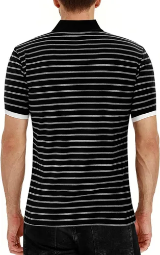 Vista 5 de MLANM Polo para hombre de manga cortalarga, informal, ajustado, diseño básico, a rayas, de algodón