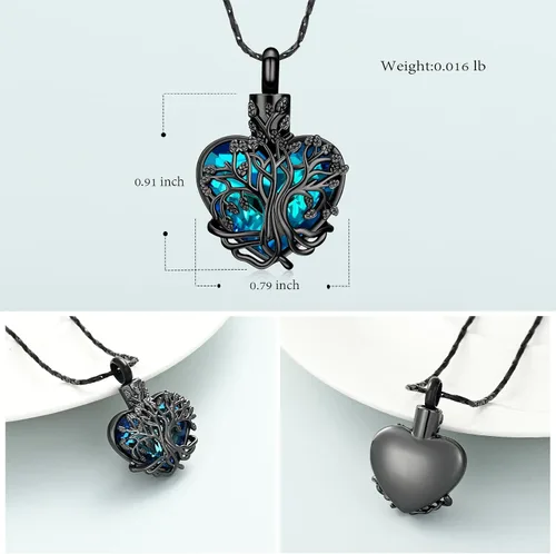 Vista 52 de Imrsanl Collar de urna de árbol de la vida con forma de corazón, joyería de cremación para hombres y mujeres, recuerdo, joyería conmemorativa