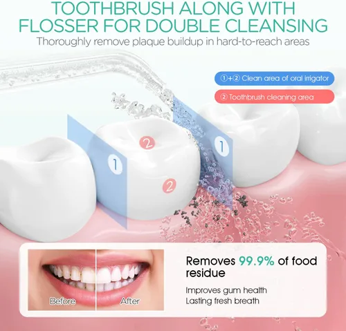 Vista 5 de Irrigador dental de agua para dientes inalámbrico, recargable eléctrico para limpieza de dientes y hilo dental, irrigador oral portátil 3 modos e