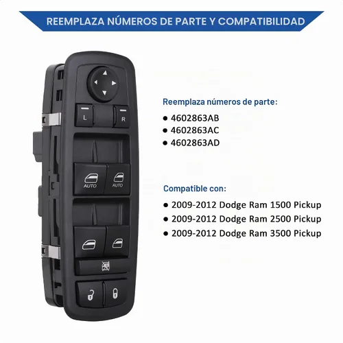Vista 2 de Interruptor de ventana eléctrica del lado del conductor compatible con Dodge RAM 1500/2500/3500 / 3500 Quad y Crew Cab Pickup, botones automáticos