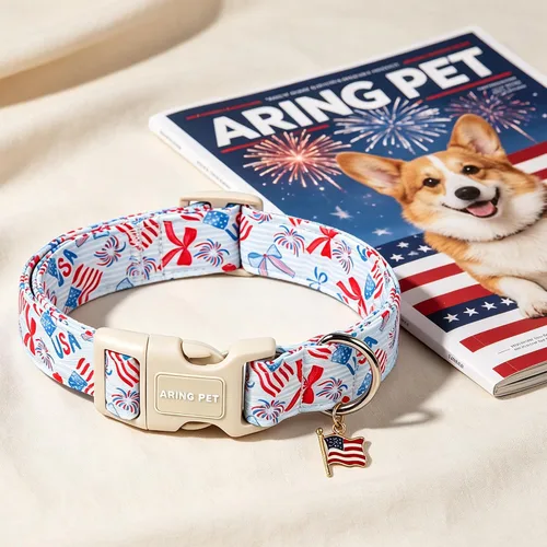 Vista 154 de Aring Pet Collar de algodón, ligero y ajustable, con hebilla de liberación rápida, para perros pequeños, medianos y grandes, para cachorros, S, Hoja