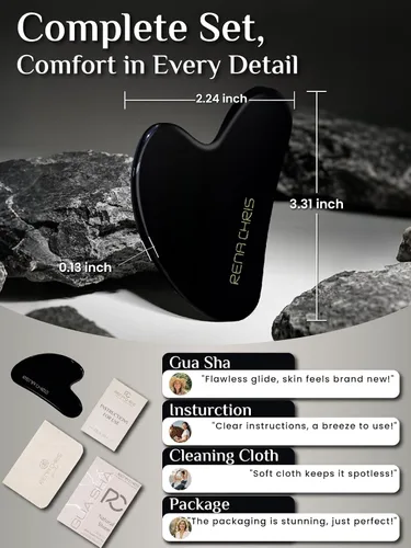 Vista 2 de Rena Chris Herramientas Gua Sha Faciales: Herramienta Guasha Natural de Obsidiana para Terapia de Acupuntura Facial, Masajador Facial para Esculpir