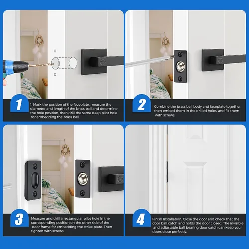 Vista 8 de Ravinte Hardware Pestillo de bola para puerta de armario, reemplazo de bola de puerta, accesorios de puerta de cierre de bola, acero inoxidable