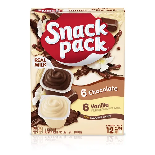Vista 10 de Snack Pack Paquete familiar de tazas de pudín con sabor a chocolate y vainilla, 12 tazas de pudín
