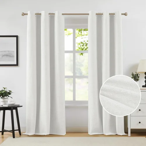 Vista 15 de Cortinas opacas de lino beige Melodieux de 63 pulgadas de largo para dormitorio, sala de estar, 100% cortinas con ojales para bloquear la luz