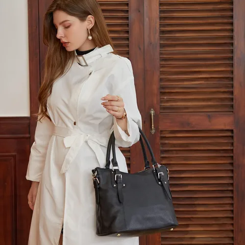 Vista 2 de Heshe - Bolso de mano para mujer, de piel con asa superior, bolso cruzado.