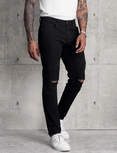 Vista 3 de LONGBIDA Mens Skinny Slim Fit Ripped Straight Hip Hop Biker Stretchy Jeans