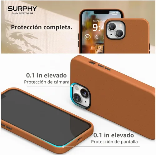 Vista 4 de SURPHY Compatible con iPhone 13, funda de piel sintética de alta calidad (con botones metálicos y forro de microfibra) para 13 (6.1 pulgadas 2021)