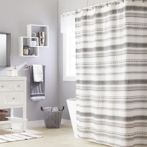 Vista 3 de SKL Home by Saturday Knight Ltd. - Cortina de ducha a rayas, color negro, 70 x 72 pulgadas