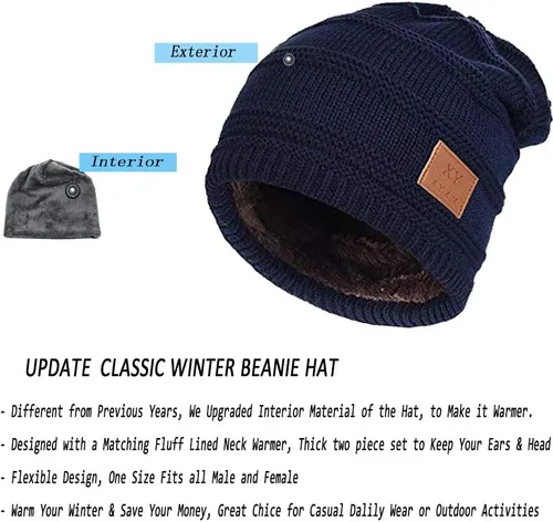 Vista 5 de Juego de bufanda con forro polar y gorro de invierno para hombre de 2 piezas