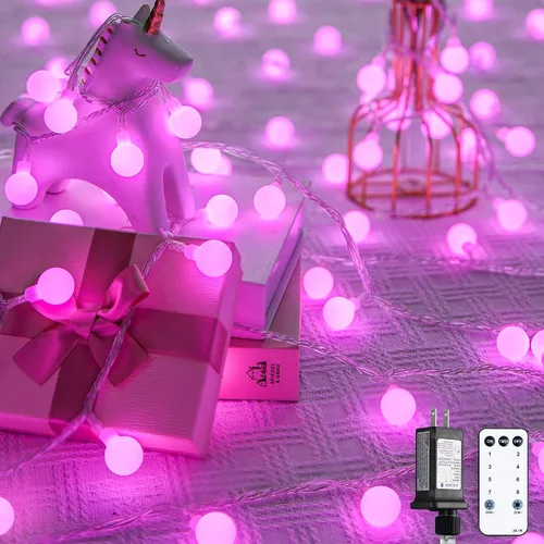 Vista 14 de JMEXSUSS Luces de Cuerda de Globo, Luces de Navidad Rojas y Blancas, Enchufe de 100 LED Globe String Lights Plug in with Remote, 33 ft 8 Modes