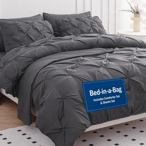 Vista 12 de LANE LINEN Juego de edredón individual de 5 piezas - Ropa de cama con diseño clásico de puntada pintuck - con 1 edredón, 1 funda de almohada, 1