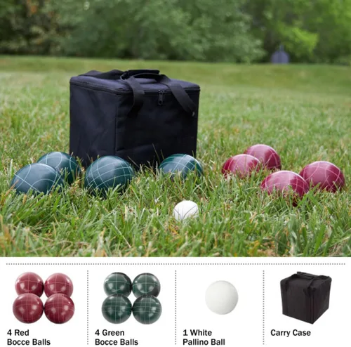 Vista 3 de Trademark Games Juego de bochas tamaño reglamentario – Juego de césped para patio trasero o playa – Incluye bolas de bochas rojas y verdes, palino