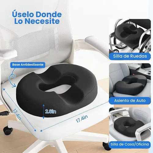 Vista 6 de Donut Pillow Cojín de espuma viscoelástica de gel refrescante, grande, color negro