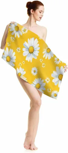 Vista 6 de oFloral White Daisy - Toallas de mano de algodón con flores de manzanilla, acuarela amarilla, floral, para jardín, plantas botánicas, toallas suaves
