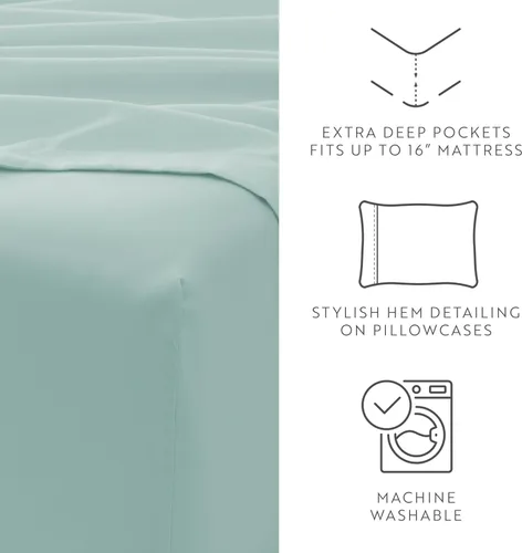 Vista 6 de Merit Linens Juego de sábanas de microfibra sólida ultra suave con fundas de almohada adicionales, tamaño individual, aguamarina