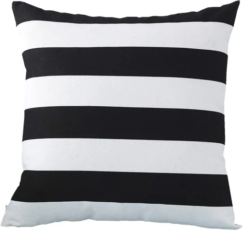 Vista 2 de Leaveland Juego de 2 fundas de almohada cuadradas de algodón y poliéster de 16 x 16 pulgadas, diseño de rayas blancas y negras, fundas decorativas