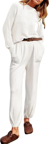 Vista 3 de Conjunto de 2 piezas de punto para mujer, suéter suelto con estampado de rayas Y2K + pantalones elásticos, ropa estética urbana