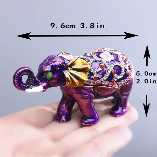 Vista 2 de YU FENG Joyero de elefante con bisagras figura de elefante coleccionable caja de joyería morado