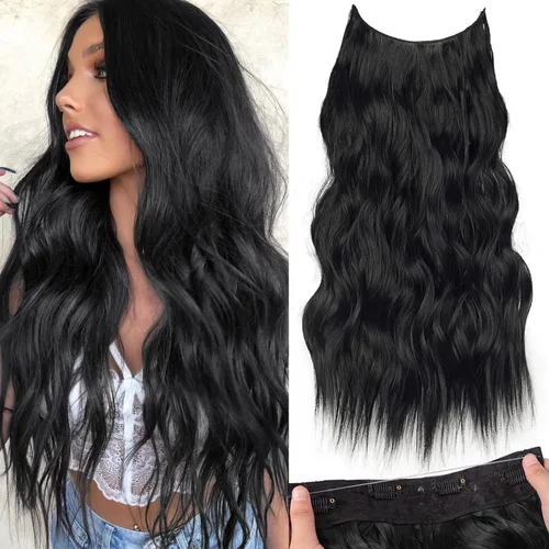 Vista 50 de KooKaStyle - Extensiones de cabello con hilo invisible, diadema transparente, ajustables, 4 clips fijadores, cabello largo y ondulado de 12