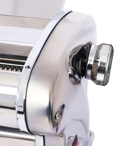 Vista 4 de Máquina eléctrica para hacer pasta, rodillo de fideos de acero inoxidable con motor integrado de 60 W, 8 ajustes de grosor, cortador de fideos