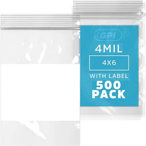 Vista 11 de GPI - 2" x 3" - Paquete a granel de 100, bolsas de plástico transparente con cierre de cremallera de 4 mil de grosor, resistentes, con bloque blanco