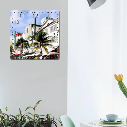 Vista 5 de Miami Landscape Wooden Wall Clock Florida USA Cityscape Travel Square Clocks Decorative Clocks Battery Operated 15 Inch Non-Ticking Modern Living