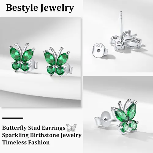 Vista 5 de Bestyle Anillo de collar de mariposa con piedra natal plateada para mujeres, delicado y lindo regalo de joyería de mariposa para mujeres