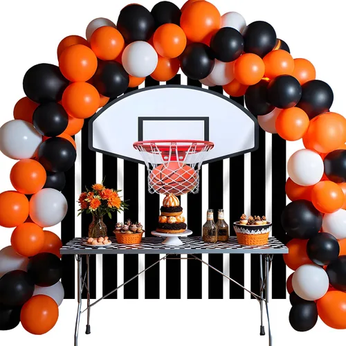 Vista 7 de Telón de fondo fotográfico de baloncesto de 5x3 pies, tapiz de pared deportivo, fondo de fotografía de zapatillas con rayas blancas y negras