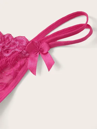 Vista 3 de SOLY HUX 2 piezas de perlas sintéticas de encaje floral para mujer, tangas sexys con tirantes y tiro bajo para lencería, Rosado y Negro, talla única