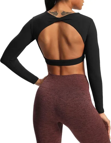 Vista 5 de Aoxjox Camiseta corta de manga larga para mujer Define Sculpt Workout Crop Top
