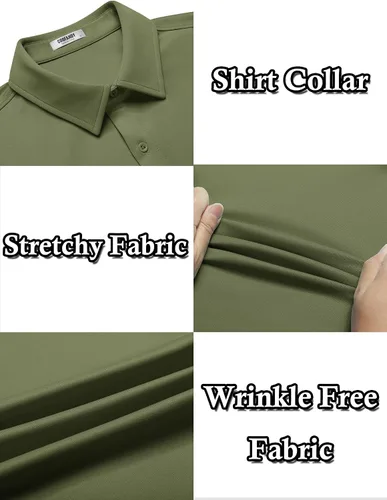 Vista 5 de COOFANDY - Camisas sin arrugas para hombre, casual, manga corta, con botones, de verano, elástica, de vestir