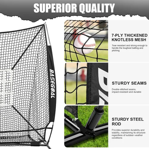 Vista 2 de BaseGoal 6'×6' Baseball Softball Practice Net,Baseball Backstop,for Hitting Pitching Batting Catching with Bow Frame,Bonus Strike Zone,Target