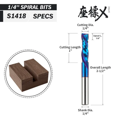 Vista 2 de ZahyoX Broca de enrutador de compresión de 1/4", broca CNC en espiral de corte hacia arriba y hacia abajo, fresa de carburo sólido con recubrimiento