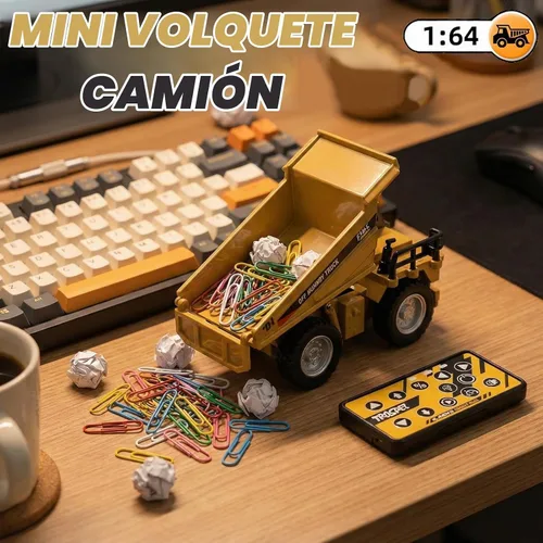 Vista 2 de Mini camión volquete RC 1:64, vehículo de construcción de aleación de metal con aplicación y control remoto doble, velocidad variable, luces LED