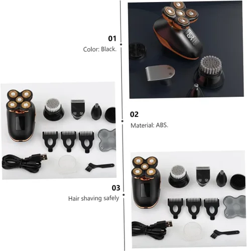Vista 6 de Beavorty 1pc de cinco cabezas recargable afeitadora autoservicio para hombres, diseño de materiales, novio, papá, marido, negro