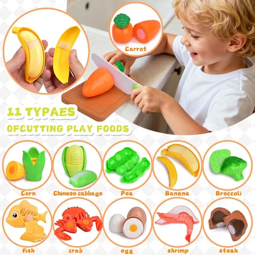 Vista 4 de Juego de cocina para niños, 66 juguetes de cocina para niños pequeños con ollas y sartenes, alimentos, utensilios, utensilios de cocina, juego